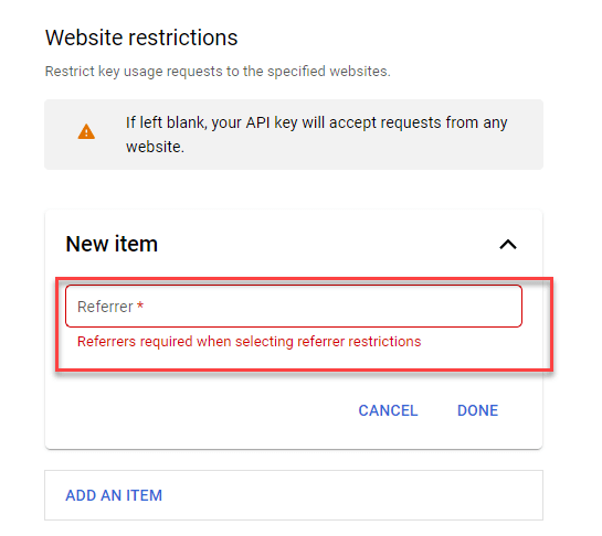  انتخاب website restriction کلید api نقشه گوگل 