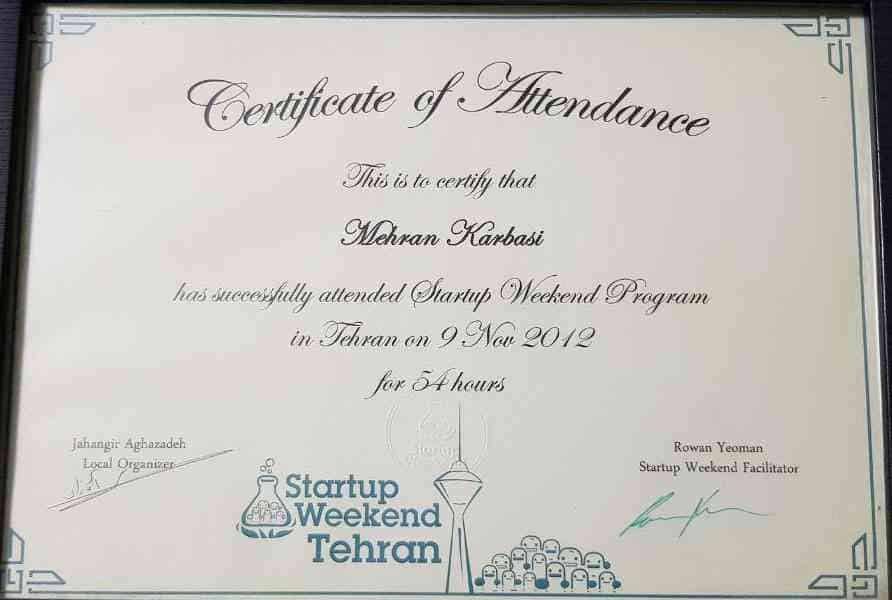 Startup Weekend Tehran  گواهینامه